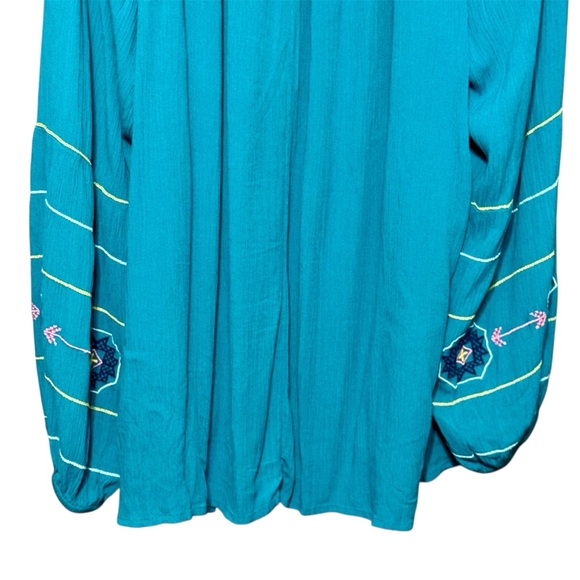 Lane Bryant Long Sleeve Embroidered Peasant Crinkle Blouse Tunic Top - Picture 9 of 12